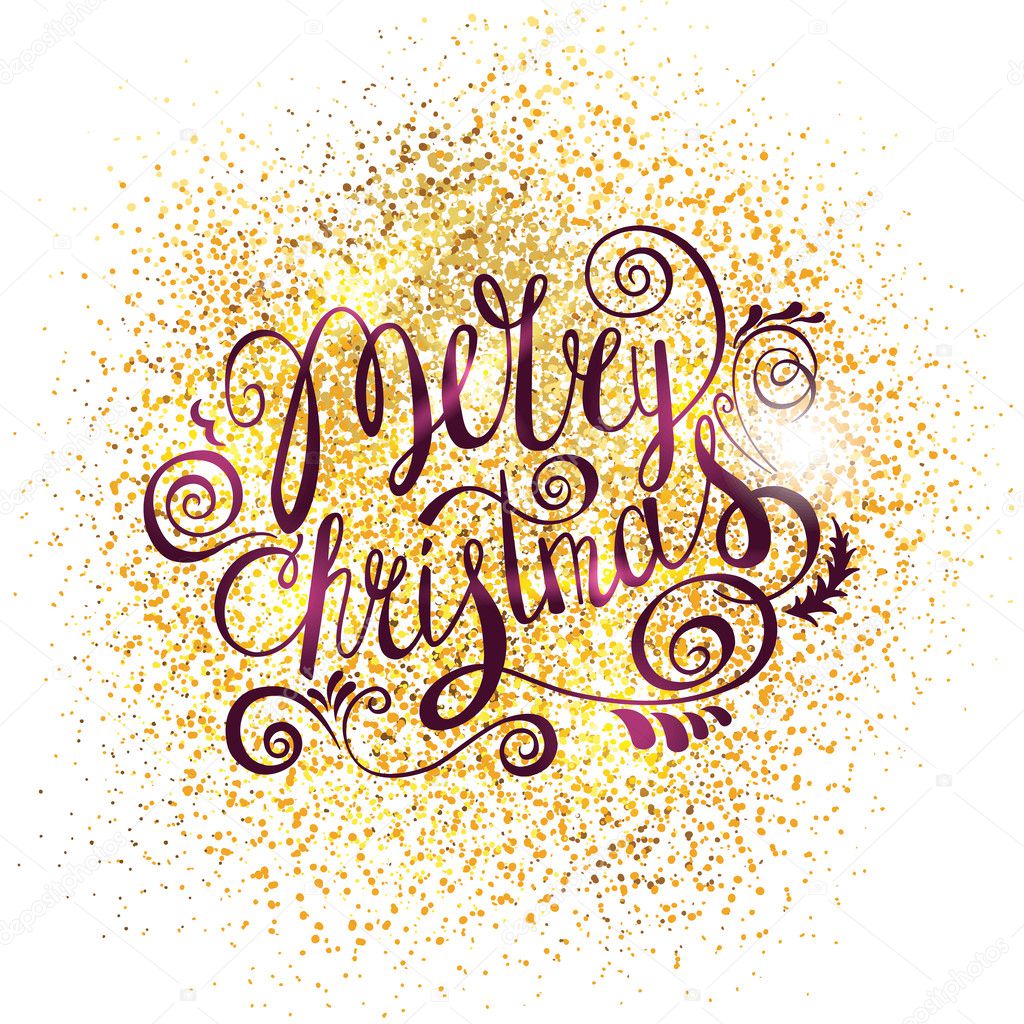 Frohe Weihnachten Vektortext Xmas Greeting Card mit Schriftzug auf dem Gold Glitter Hintergrund Gold funkelt auf weißem Hintergrund — Vektor von nuraschka