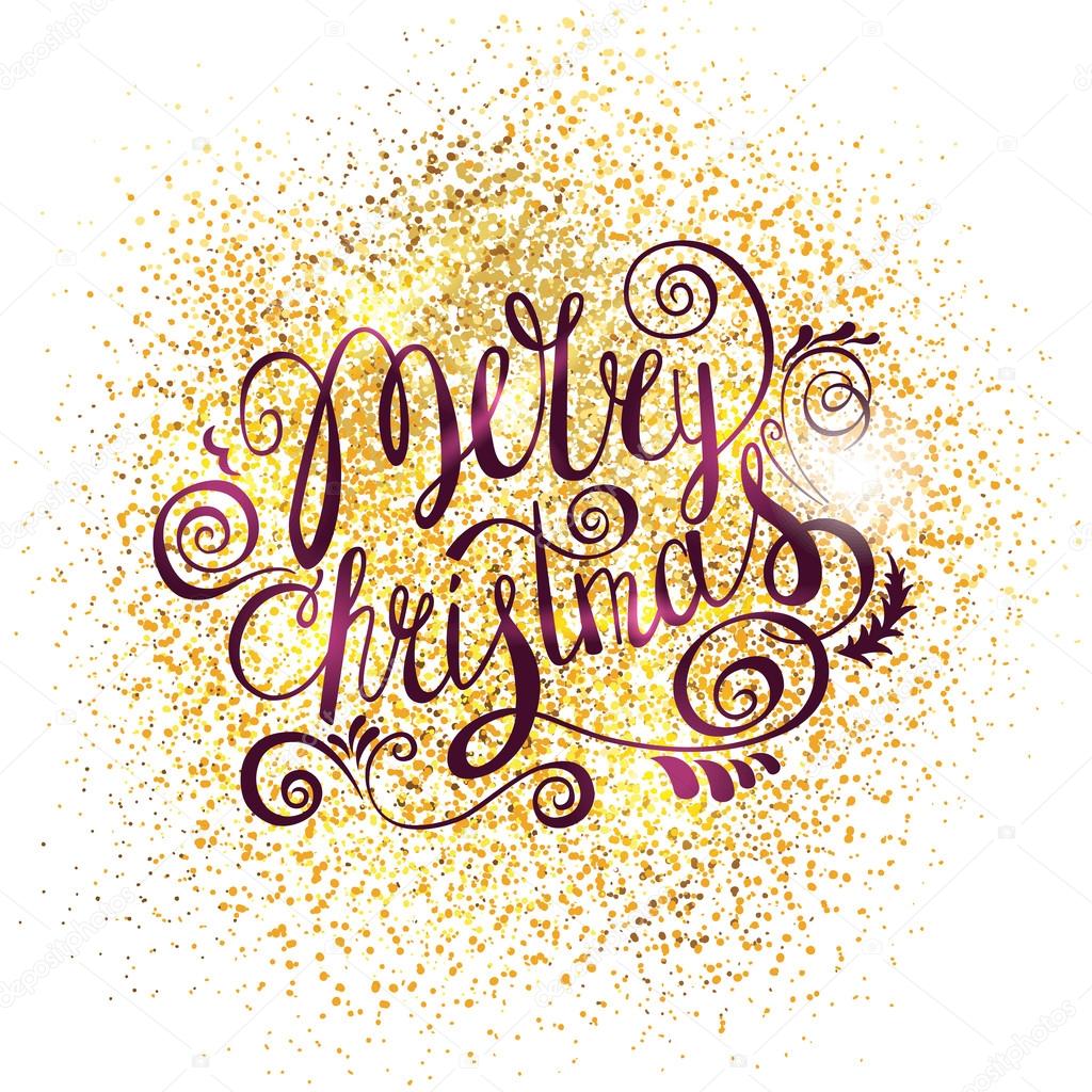 Frohe Weihnachten Vektortext Xmas Greeting Card mit Schriftzug auf dem Gold Glitter Hintergrund Gold funkelt auf weißem Hintergrund — Vektor von nuraschka