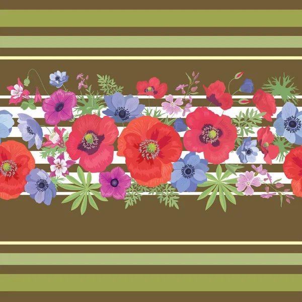 美丽的花无缝模式与罂粟. — 图库矢量图片
