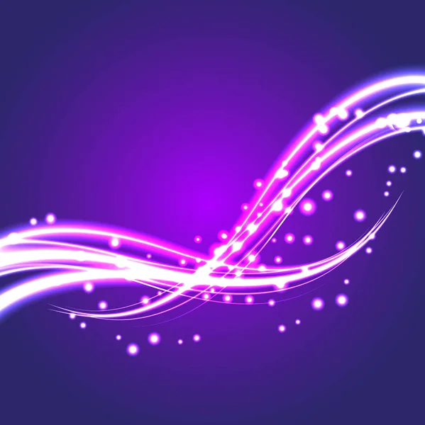 Bokeh light glitter wave lines with flying sparkling flash light. — Stock Vector