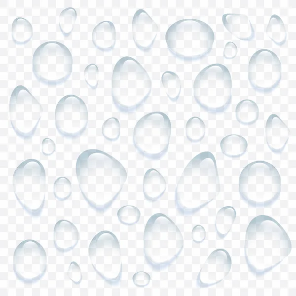 Klare, transparente Wassertropfen isoliert auf weißem Hintergrund. — Stockvektor