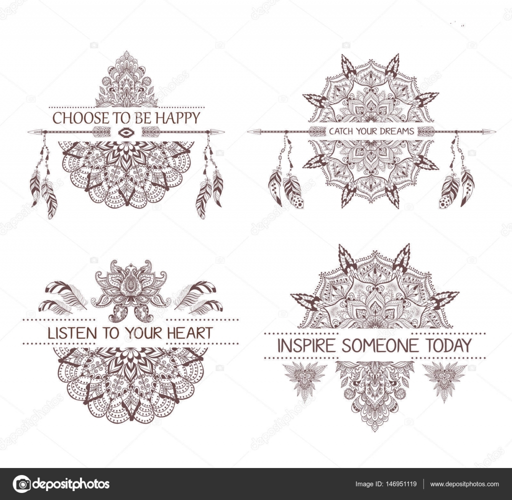 Download Set of hand drawn boho style design with mandala, arrow ...