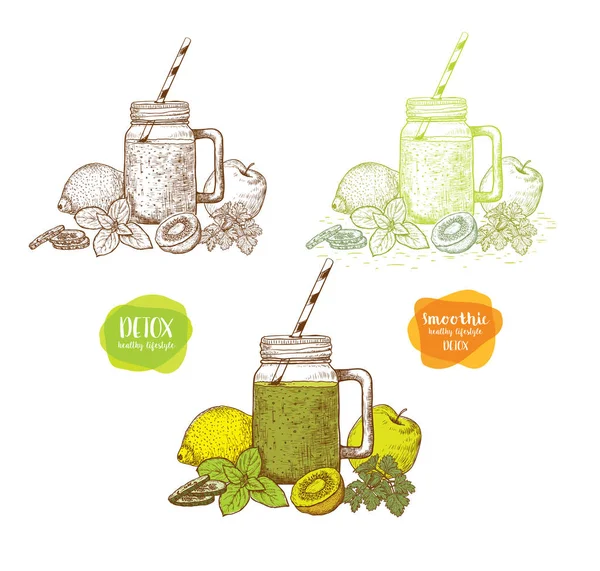 Ensemble de smoothies. Eau et boissons de désintoxication . — Image vectorielle