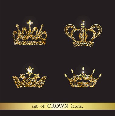 Vektör altın taç simgeler kümesi.