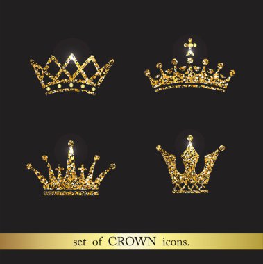 Vektör altın taç simgeler kümesi.