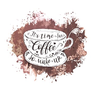 Kahve Kupası ve suluboya sıçrama alıntı.