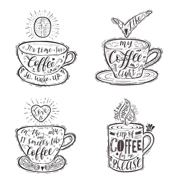 Conjunto de Cotizaciones para café en una taza . — Vector de stock