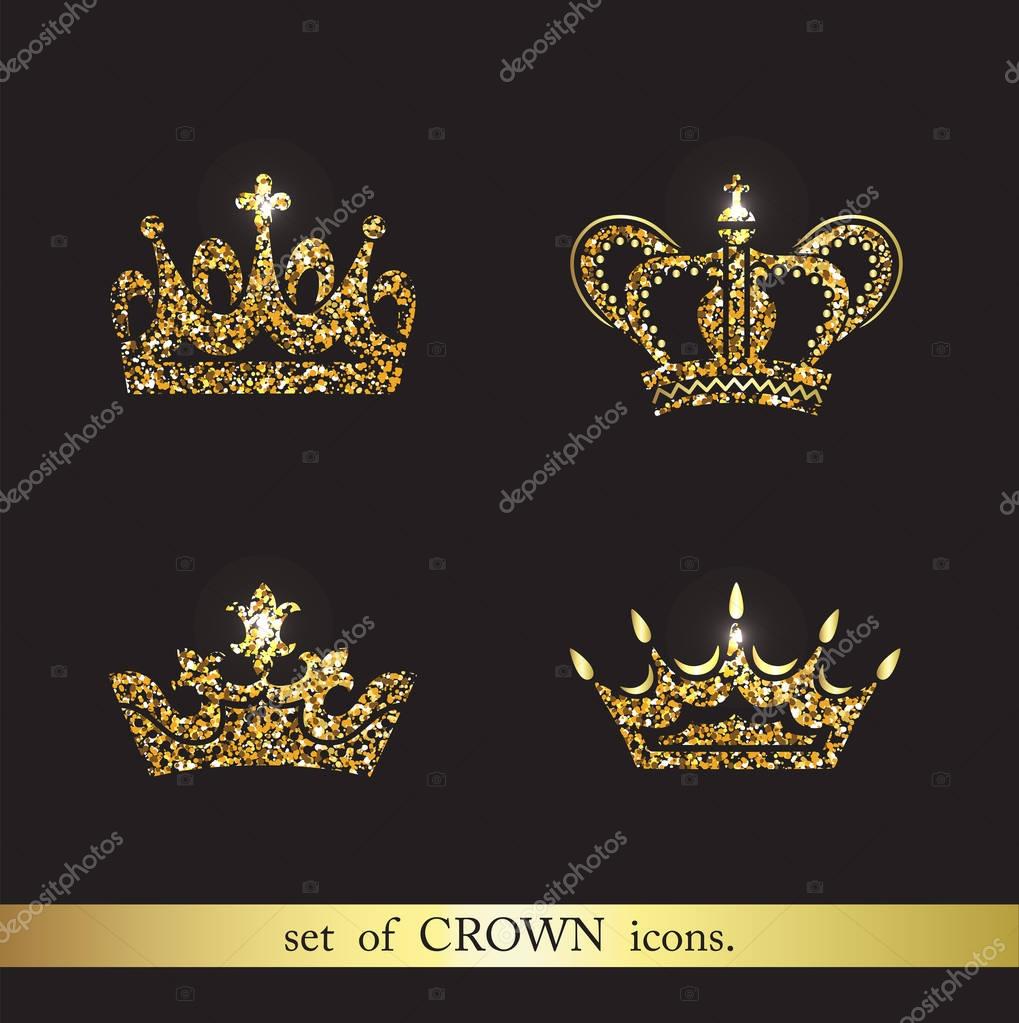 Set of vector gold crown icons. Logo royal design elements.