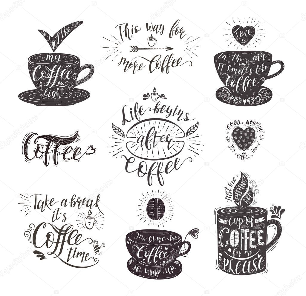 Set of Coffee quotes.