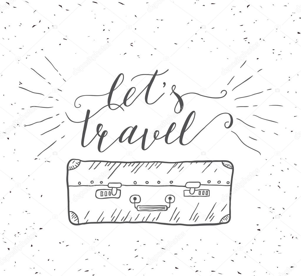 Travel inspiration quote with suitcase silhouette.