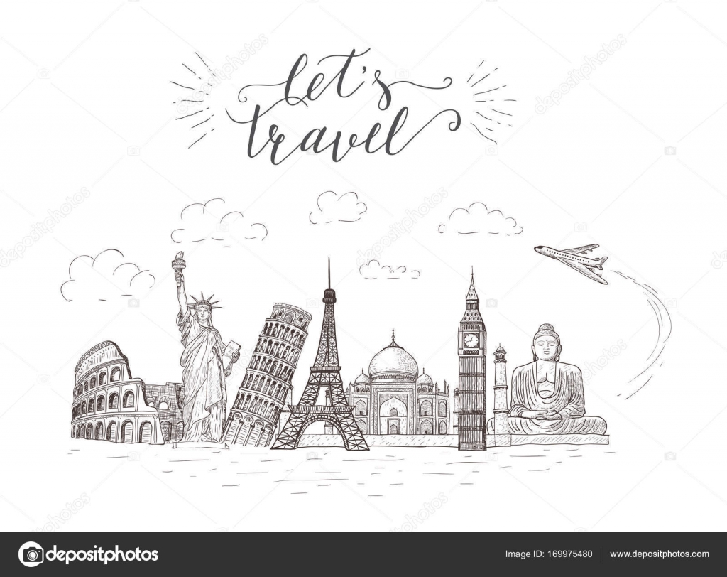 Weltreisen Und Sehenswürdigkeiten Tourismus Banner Mit Hand