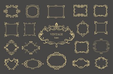Altın vintage floral çerçeveler ve Monogram.