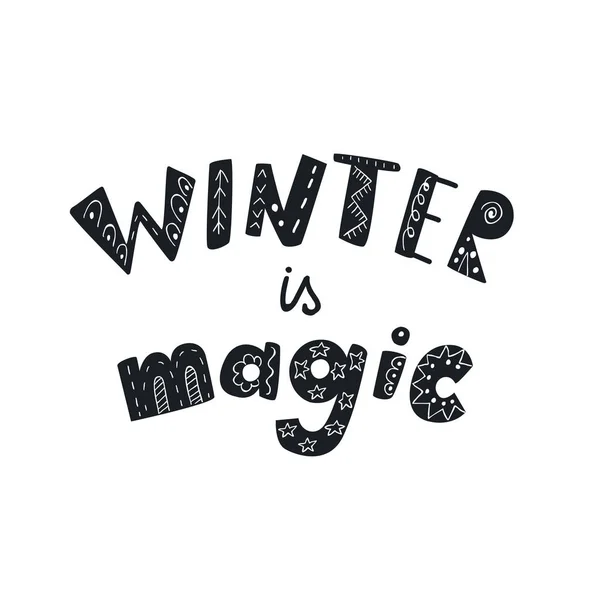 Citas y frases de invierno. Lettering dibujado a mano con elementos decorativos . — Vector de stock