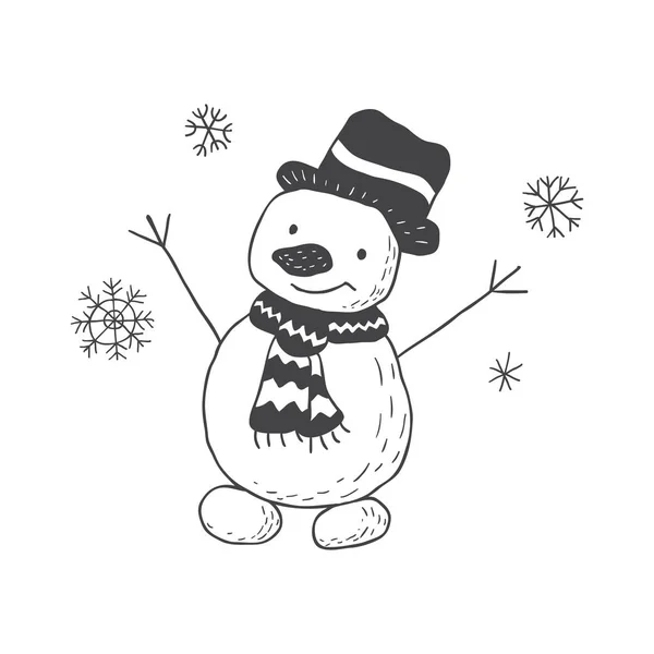 Boneco de neve engraçado. Arte de berçário. Estilo escandinavo minimalista. Personagem para cartão de crianças, impressão para t-shirt e muito mais . — Vetor de Stock