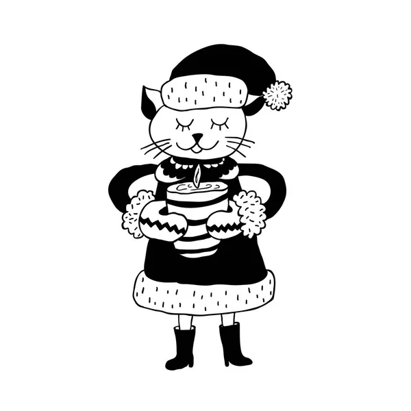 Gracioso gato. Arte de vivero. Estilo escandinavo minimalista. Carácter para tarjeta infantil, estampado para camiseta y más . — Vector de stock