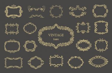 Altın vintage floral çerçeveler ve Monogram.