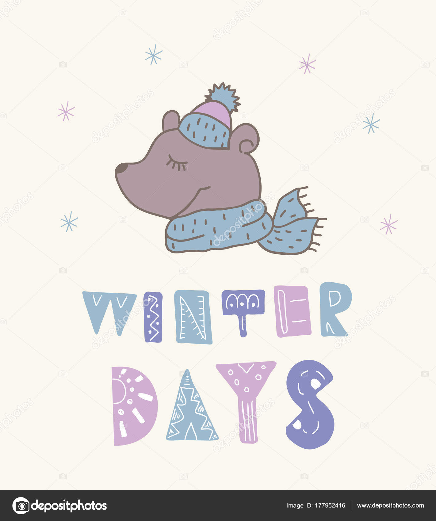 Winter Postcard With Quotes And Phrases Funny Bear Stock