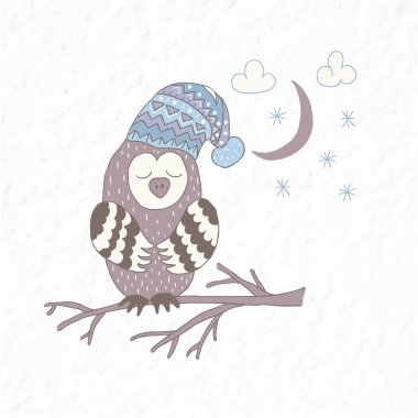 Komik baykuş. Kreş sanat. Minimalist İskandinav tarzı.