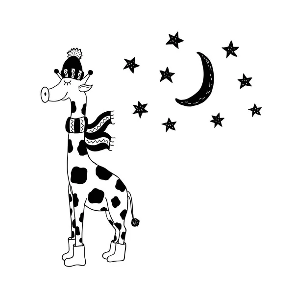 Drôle de girafe. Art de la pépinière. Style scandinave minimaliste. Caractère pour carte enfant, imprimé pour t-shirt et plus . — Image vectorielle