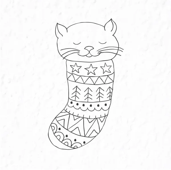 Vicces kis macska a zokni. Művészeti óvoda. — Stock Vector