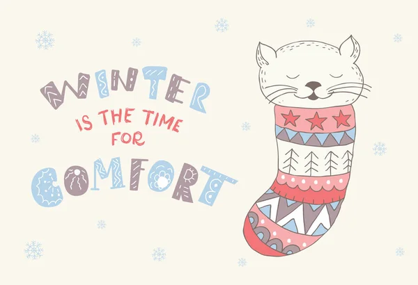 Carte postale d'hiver avec citation et phrase . — Image vectorielle