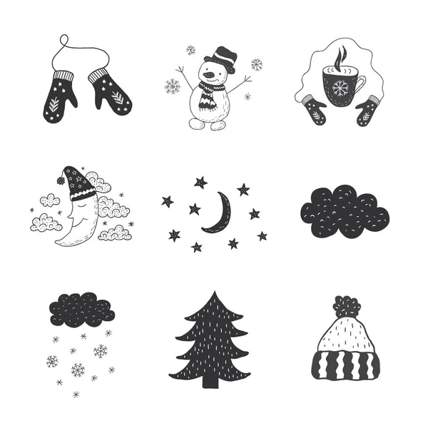 Set winter-objecten. Kwekerij de art. Minimalistische Scandinavische stijl. — Stockvector