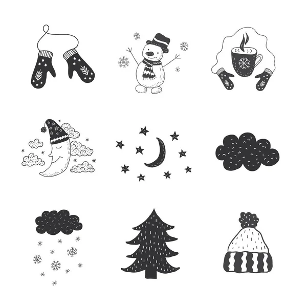 Set of winter objects. Nursery art. Minimalist scandinavian style. — Stock Vector