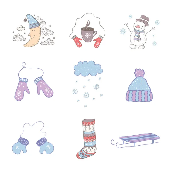 Set of winter objects. Nursery art. Minimalist scandinavian style. — Stock Vector