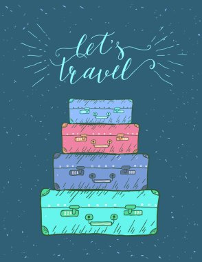 Seyahat. Vektör elle çizilmiş çizim t-shirt baskı veya poster el yazı alıntı ile için.