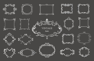 Dizi gümüş vintage floral çerçeveler ve Monogram.