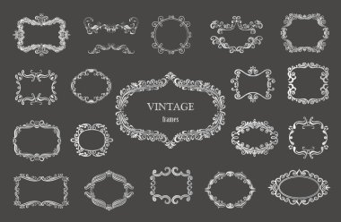 Dizi gümüş vintage floral çerçeveler ve Monogram.