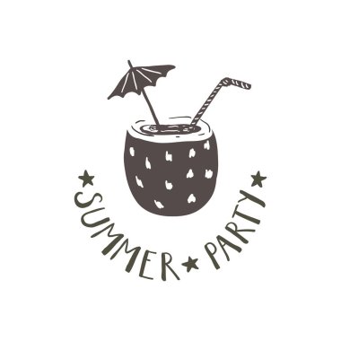 Tropikal. Vektör el-harflerle ifade ile Hindistan cevizi kokteyl.