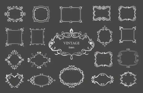 Set of silver vintage floral frames and monograms. — Stock Vector