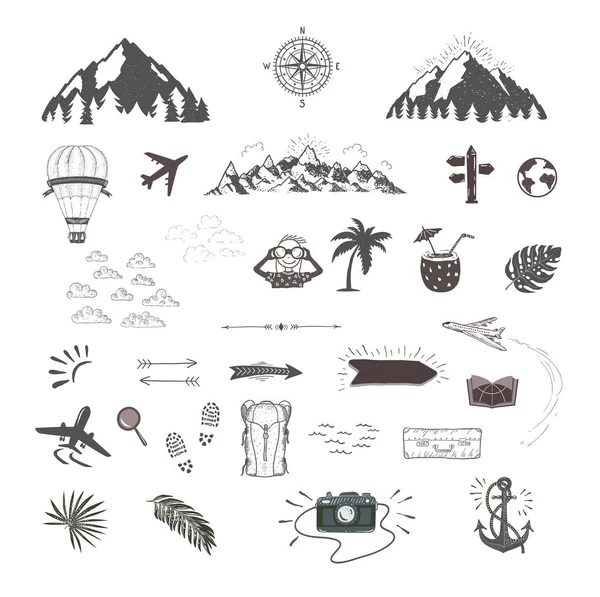 Voyage. Ensemble d'objets pour le tourisme — Image vectorielle