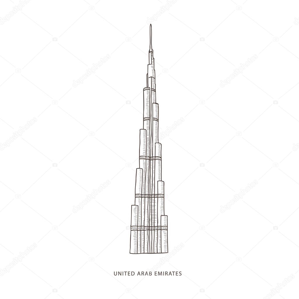 Travel illustration with attraction of United Arab Emirates