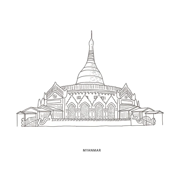 Cestovní ilustrace s atrakcí Myanmaru — Stockový vektor
