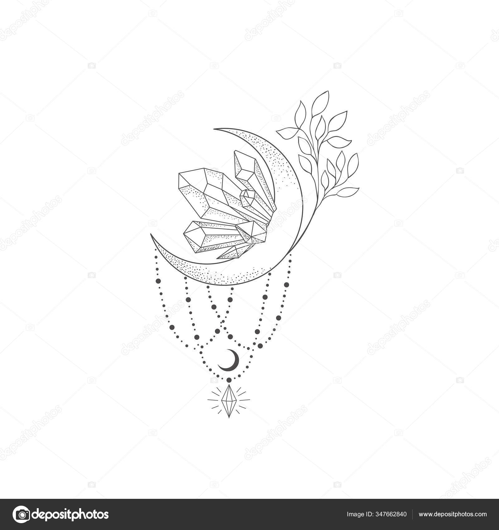 Image result for wildflower crystal moon tattoo  Mond tattoo Tattoo mond  Kristallzeichnung