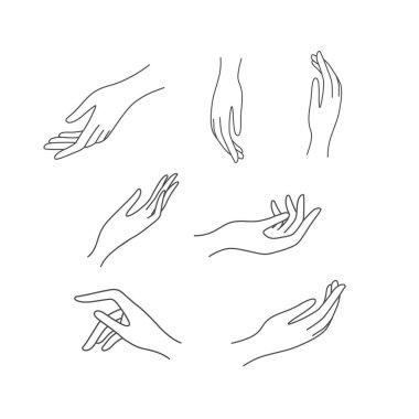 Elin çizgi tasarım elemanları. Ambalaj, kozmetik için logo. Ayarlamak.