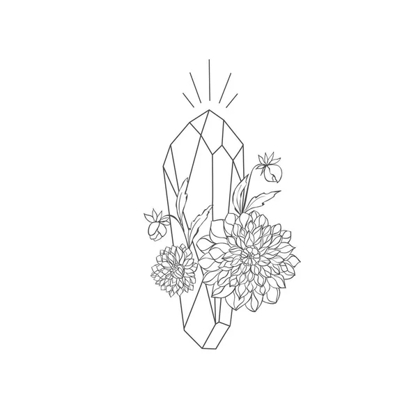 Ramas de plantas dibujadas a mano y Crystal. Elementos de diseño de vegetación. Logotipos botánicos . — Vector de stock