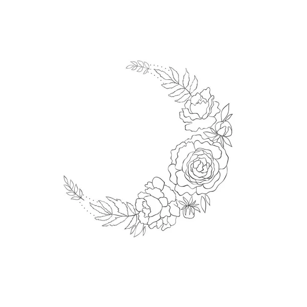 Tajemniczy dekoracyjny kwiatowy design z Księżycem. Wydruk tatuażu lub koszulki. — Wektor stockowy