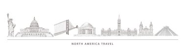 City travel landmarks, tourist attraction in various places of North America. clipart
