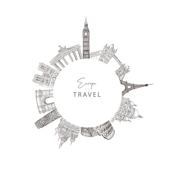 Monuments de voyage de la ville, attraction touristique dans divers endroits d'Europe — Image vectorielle