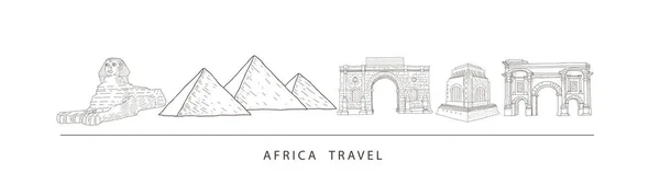 Stadsresor landmärken, turistattraktion i olika platser i Afrika. — Stock vektor