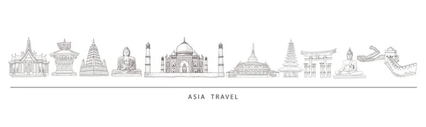 Monumentos de viagem da cidade, atração turística em vários lugares da Ásia . — Vetor de Stock