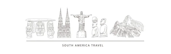 南美洲各地的城市旅游地标、旅游景点. — 图库矢量图片