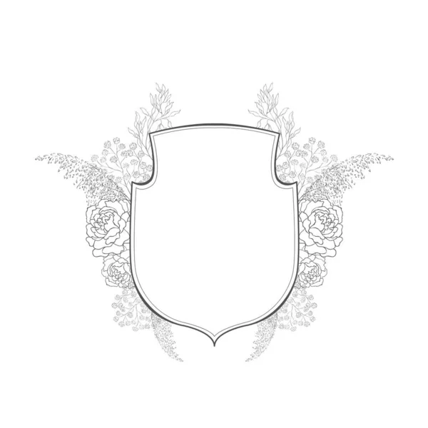 Floraler Botanischer Rahmen Und Monogramm Vintage Border Vector Wappen — Stockvektor