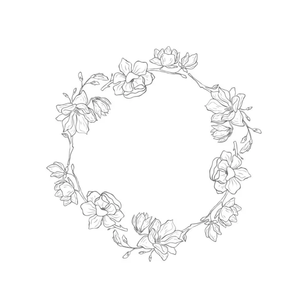 Botanisch frame en monogram van bloemen. — Stockvector