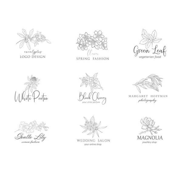 Botanisches florales Logo Set. Blumen und Zweige. — Stockvektor