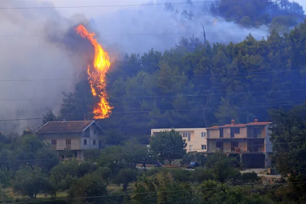 Лісова пожежа догоряють ліси і села — стокове фото