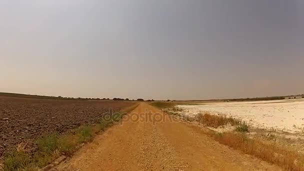 Camino polvoriento paseo por el lago salado — Vídeos de Stock